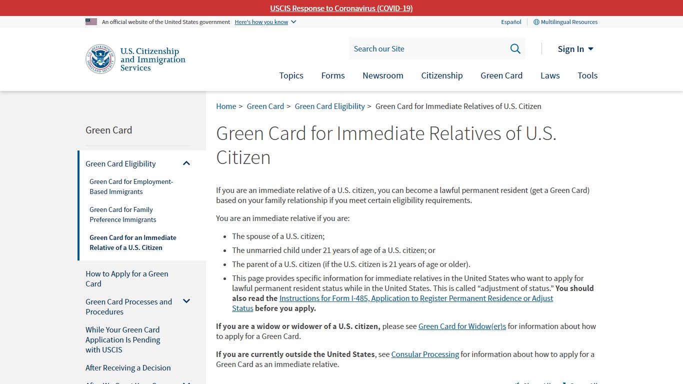 Green Card for Immediate Relatives of U.S. Citizen | USCIS